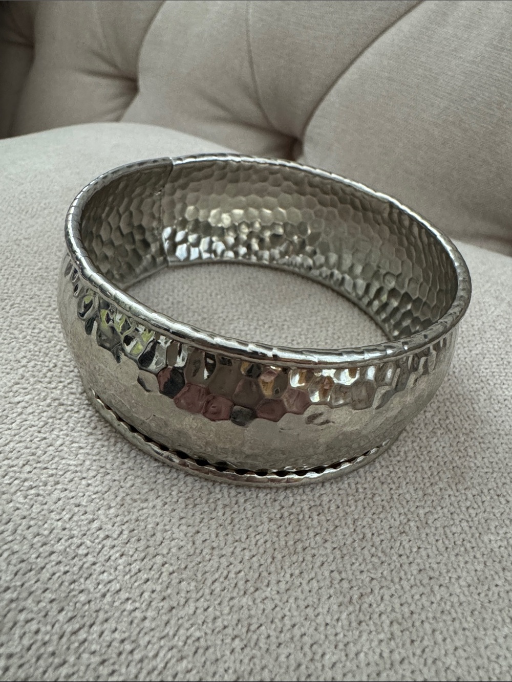 Silver Tone Hammered Metal Bangle Bracelet